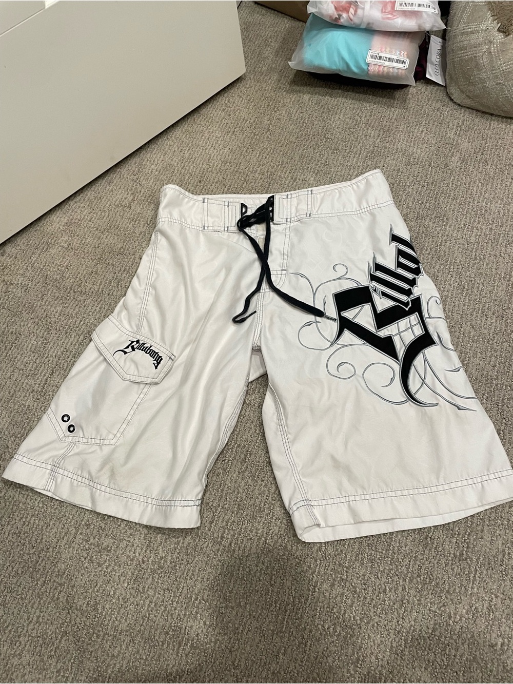 Billabong White Men’s Shorts with Side Script Logo